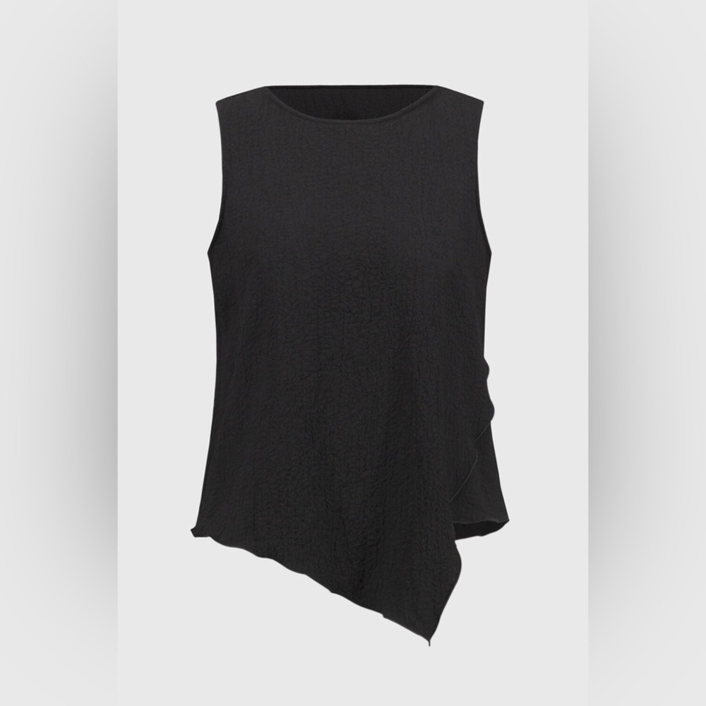 Joseph Ribkoff Black Seersucker Asymmetrical Sleeveless Top Style 251228